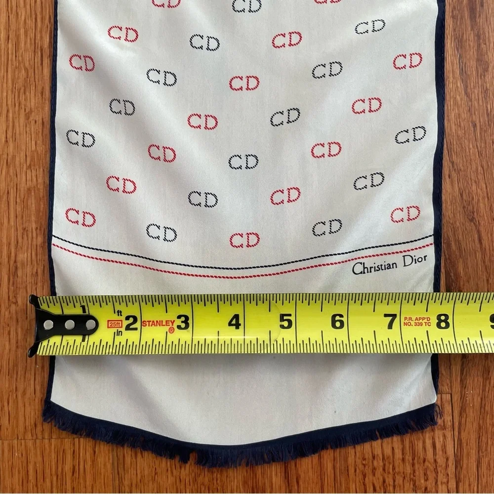 Christian Dior red and blue monogram on white silk scarf made in Italy